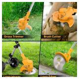 20000 RPM Electric Weed Wacker Cordless, 3-in-1 Weed Eater Cordless with Battery Powered, Lawn Mower/Grass Trimmer/Lawn Edger with 3 Types Blades, Battery Weed Wacker with Wheels (2 Battery, Yellow)