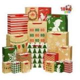 18 Pack Christmas Holiday Gift Bags Assorted Christmas Creamy Kraft Style Prints