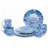 Red Co Enamelware Dinnerware  Set For 4, 16 piece, Blue Splatter