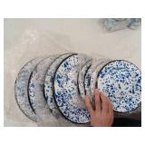Red Co Enamelware Dinnerware  Set For 4, 16 piece, Blue Splatter