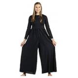 Long Sleeve Stretchy Wide Leg Black Romper, Size Lg