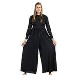Long Sleeve Stretchy Wide Leg Black Romper, Size Lg