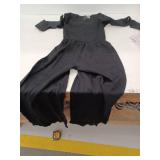 Long Sleeve Stretchy Wide Leg Black Romper, Size Lg