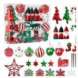 Alupssuc Christmas Ornaments Bulk, Red and Green Christmas Decorations Set for Tree with Hanging Strings