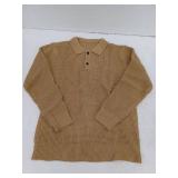 Angeun Mens Long Sleeve Polo Sweater, Khaki, Medium