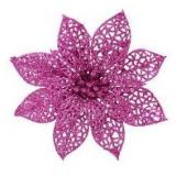 Supla 24 Pack Christmas Pink Glitter Poinsettia Flowers Picks Christmas Tree Ornaments