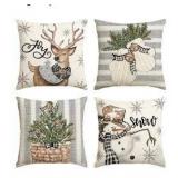 Christmas Snowman Reindeer Gloves Eucalyptus Throw Pillow Covers, 18 x 18 Inch, Set of 4