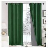 Deconovo Linen-Look 100% Blackout Curtains, Thermal Insulated Grommet Coating Drapes for Bedroom & Living Room, Dark Forest 52W x 108L 2 Panels