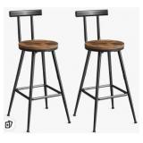Bar Stools, Set of 2 Bar Chairs with Backrest and Footrest, 26" Tall Counter Stools, Metal Frame