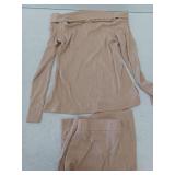Nude Ribbed Long Sleeve Top with Matching Pants Size Small