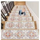 HEBE Rubber Carpet Stair Treads for Wooden Steps Non Slip, 7 Pack, Colorful