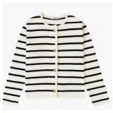 Latahuo Womens Striped Cardigan Sweater, 2XL, Purple White
