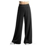 OQQ Womens Wide Leg Pants High Waist, Black, Large