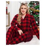 Womens Fleece Pajama Set, Red Black Plaid, 2XL
