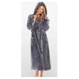 Womens Gray Hooded Robe, Medium