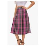 Cromoncent Girls Womens High Waist Pleated Long Skirt with Pockets (small)
