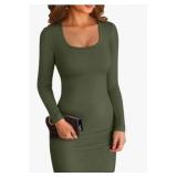 VICHYIE Women Ribbed Bodycon Tight Dress Long Sleeve Mid Thigh Pencil Above Knee Dresses