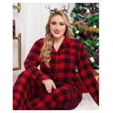 Womens Fleece Pajama Set, Red Black Plaid, 2XL