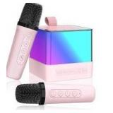 Mini Karaoke Machine with 2 Wireless Microphones, Pink