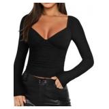 Womens Black Long Sleeve Crop Top