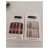 Press-On Nail Set Bundle - Ombre Red and Gold Glitter
