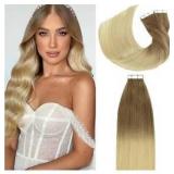 Lacerhair clip in Balayage Natural Hair Extensions Silky Straight Ombre Bronde to Bleach Blonde Soft Human Hair Extensions 22 Inches