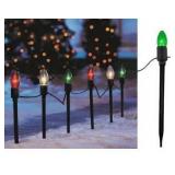 UL 15 Lights C9 Pathway Stake Christmas Lights with 12 Inch Ground Stakes for Outdoor