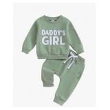 Baby Girl 2Pcs Fall Outfits Fuzzy Letter Embroidery Long Sleeve Sweatshirt + Solid Color Pants (12-18 months)