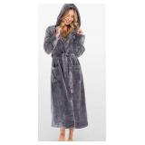 Womens Gray Hooded Robe, Medium