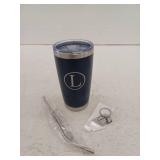 Silicone Personalized Blue Tumbler With Lid And Metal Straw