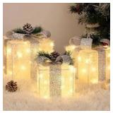 Set of 3 Christmas Lighted Gift Boxes, Battery Operated