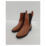 Amazon Essentials Womens Chunky Sole Chelsea Boot, Chestnut Brown Faux Leather, 11.5 Wide