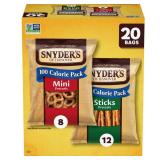 Snyders of Hanover Pretzels Minis and Sticks 100 Calorie Packs Variety Pack - 20ct, BB 4/19/2025