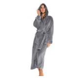 Istylish Plush Fleece Robe With Hood for Women, Gray, Medium