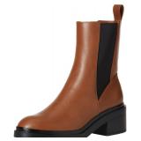 Amazon Essentials Womens Chunky Sole Chelsea Boot, Chestnut Brown Faux Leather, 11.5 Wide