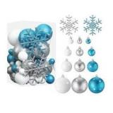 62-Piece Winter Wonderland Christmas Ornament Set (White and Silver Glitter)