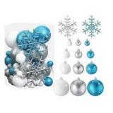 62-Piece Winter Wonderland Christmas Ornament Set (White and Silver Glitter)