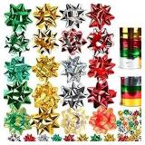 JOYIN Christmas Gift Bows and Gift Ribbons with Multi-Colored Assorted Size Self Adhesive Gift Bows and 8 Rolls of Curling Ribbons for Gift