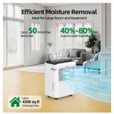 Edendirect 50 pt. 4,500 sq. ft. Dehumidifier in White with Drain Hose and Bucket, Auto Defrost, Low Noise, Dehumidify Efficiently Retail: $340