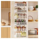 DAOTENGQL 6-Tier Over The Door Pantry Organizer with Mesh Baskets, Adjustable & Stable Hanging Spice Rack for Kitchen, Bathroom, Bedroom, and Baby Essentials Storage (16 W 6-Tiers, White)
