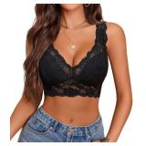 Avidlove Bralettes for Women Lace Bra Longline Bralette Deep V Triangle Sexy Everyday Lingerie Bras Non Padded Black 2XL