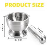 Bekith Mortar and Pestle Sets 18/8 Brushed Stainless Steel Spice Grinder Pill Crusher Molcajete Herb Bowl