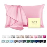 Natural Mulberry Silk Pillowcase for Hair and Skin Standard Size 20X 26 Case with Hidden Zipper Soft Breathable Smooth Cooling Silk Pillow Covers for Sleeping(Pink,1Pcs)