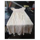 Women Summer Casual Short Puff Sleeve Square Neck Cottagecore Flowy Split Maxi Beach Long Dress Cream Large