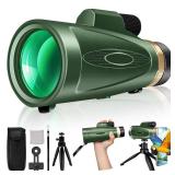 Monocular Telescope 80x100 High Power with Smartphone Adapter Tripod,Larger Vision Monoculars for Adults with BAK4 Prism & FMC Lens, Suitable for Bird Watching Hunting Hiking Camping Wildlife-Green