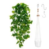 BLEUM CADE 1pcs Fake Hanging Plants Kit with Pot and Plant Hanger, Artificial Pothos Vines Hanging Potted Plant Greenery for Home Living Room Indoor Outdoor Decor