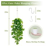 BLEUM CADE 1pcs Fake Hanging Plants Kit with Pot and Plant Hanger, Artificial Pothos Vines Hanging Potted Plant Greenery for Home Living Room Indoor Outdoor Decor