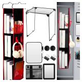 Feifeiya 9 Pcs Locker Organizer and Accessories Kit Includes Shelf, 3 Shelf Hanging Organizer, Magnetic Pen Holder, Mirror, Whiteboard with Pens and Magnets for Back to School Essentials(Black)