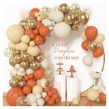 Amandir 153pcs Orange Balloon Arch Garland Kit, Different Sizes 18 12 10 5inch Latex Metallic Gold Confetti White Sand Pastel Orange Fall Balloons for Pumpkin Baby Shower Birthday Party Decorations