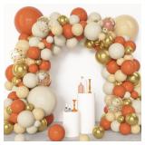 Amandir 153pcs Orange Balloon Arch Garland Kit, Different Sizes 18 12 10 5inch Latex Metallic Gold Confetti White Sand Pastel Orange Fall Balloons for Pumpkin Baby Shower Birthday Party Decorations